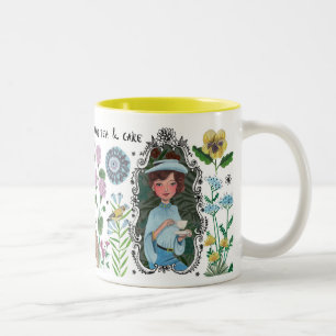 Café Em Dois Tons Campo de Menina Flor Animal   Caneca