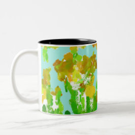 Café Em Dois Tons Caneca Abstrata de Duas Cores Verde e Dourado Flor