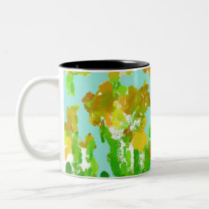 Café Em Dois Tons Caneca Abstrata de Duas Cores Verde e Dourado Flor