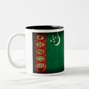 Café Em Dois Tons Caneca afligida bandeira de Turkmenistan
