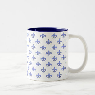 Café Em Dois Tons Caneca azul do teste padrão da flor de lis