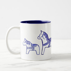 Café Em Dois Tons Caneca azul e branca dos cavalos de Dala