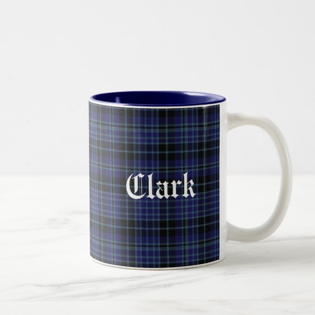 Café Em Dois Tons Caneca azul e preta clássica da xadrez de Tartan (Direita)