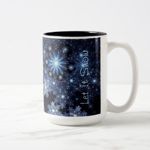 Café Em Dois Tons Caneca azul invernal do teste padrão do floco de