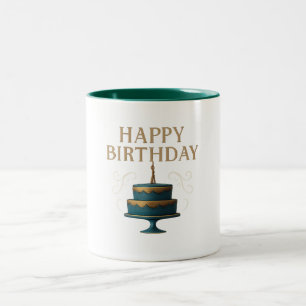 Café Em Dois Tons Caneca - Bolo de Aniversário Feliz