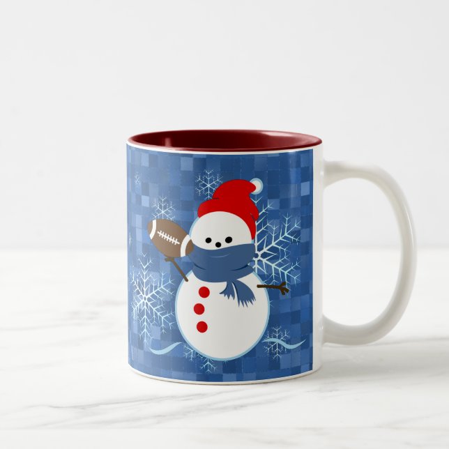 Café Em Dois Tons Caneca - boneco de neve do futebol dos flocos de (Direita)