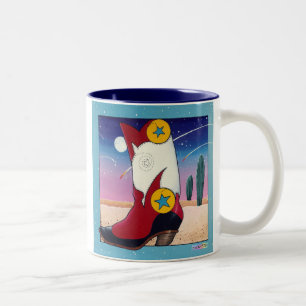 Café Em Dois Tons Caneca - bota de vaqueiro, vestida toda acima