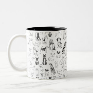 Café Em Dois Tons Caneca - caneca, desenho preto e branco de cão