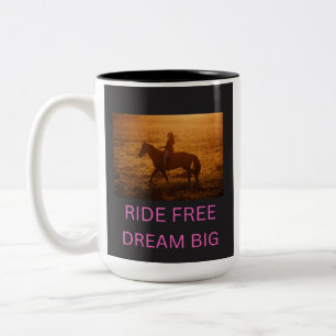 Café Em Dois Tons Caneca Cavaleiro de Cavalo Pôr do Sol Sonhe Grande