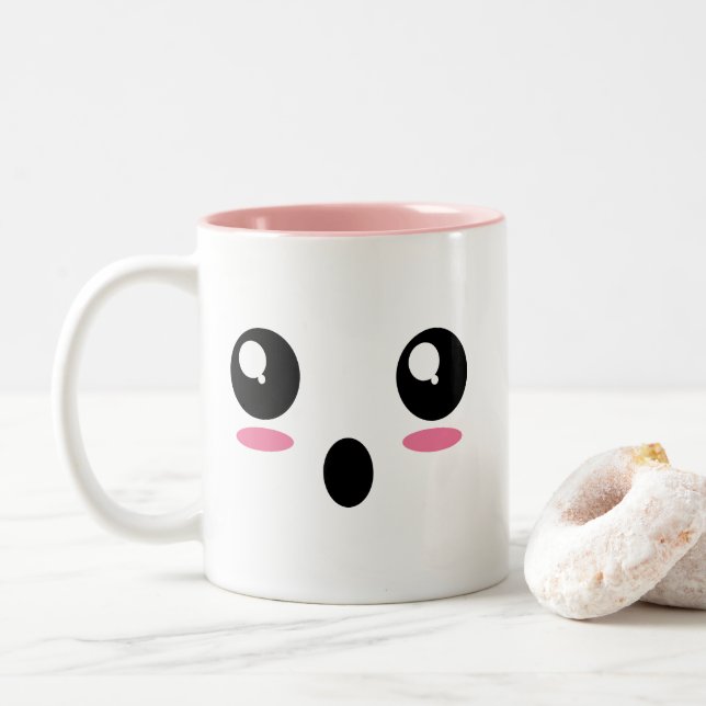 Café Em Dois Tons Caneca "chocada" de Emoji (Com Donut)