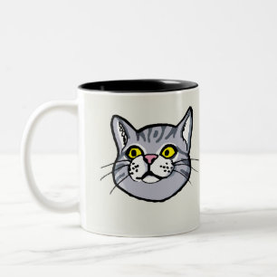 Café Em Dois Tons Caneca cinzenta do desenho do gato de gato malhado