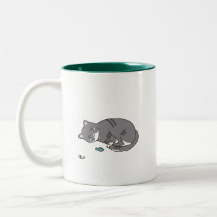 Café Em Dois Tons caneca cinzenta do gato de gato malhado