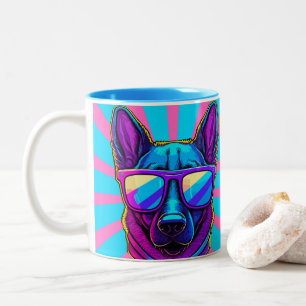Café Em Dois Tons Caneca Colorida Cachorro Legal Com Óculos de Sol V