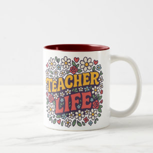 Café Em Dois Tons Caneca Colorida Vida de Professor – Design Floral
