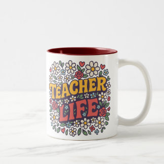 Café Em Dois Tons Caneca Colorida Vida de Professor – Design Floral 