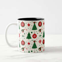 Caneca com Árvore de Natal Clássica e Padrão de En