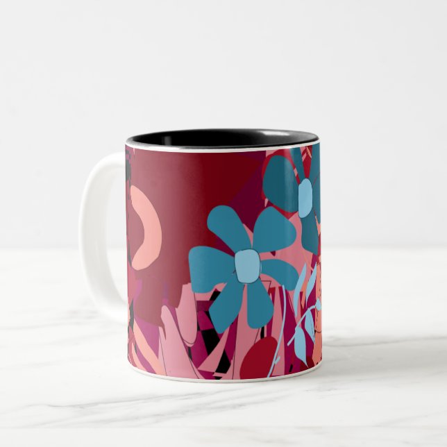 Café Em Dois Tons caneca com características de flor (Frente Esquerda)