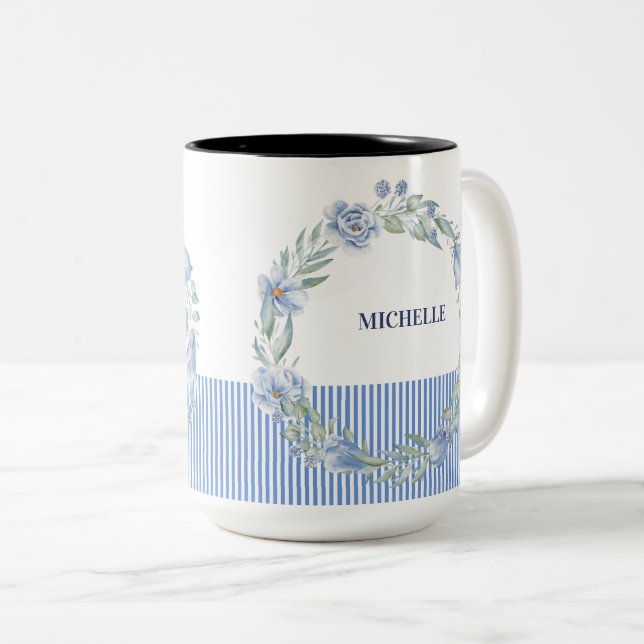 Café Em Dois Tons Caneca com Coroa de Flores Personalizada  (Frente Esquerda)