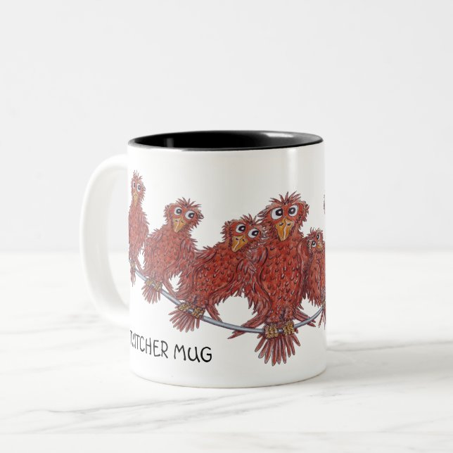 Café Em Dois Tons Caneca Com Desenhos Animados de Pássaros (Frente Esquerda)