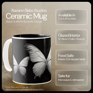 Café Em Dois Tons Caneca com Design de Borboleta Preto e Branco