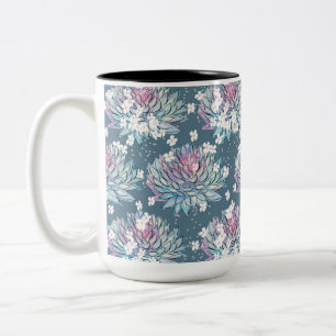 Café Em Dois Tons Caneca com Design de Suculentas e Margaridas