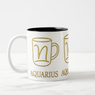 Café Em Dois Tons Caneca com Design do Zodíaco Áureo de Aquário