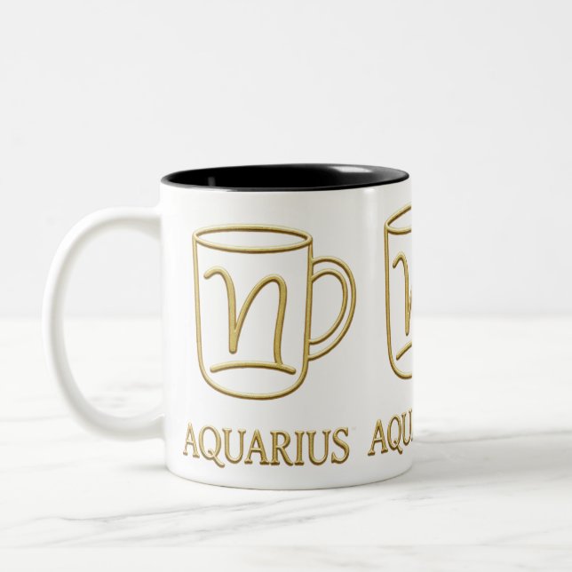 Café Em Dois Tons Caneca com Design do Zodíaco Áureo de Aquário (Esquerda)