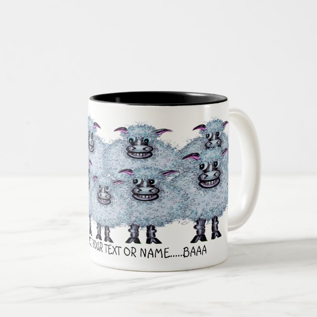 Café Em Dois Tons Caneca com Design Engraçado de Ovelhas (Frente Esquerda)