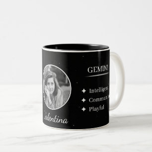 Café Em Dois Tons Caneca com Foto e Nome Personalizados com Traço de