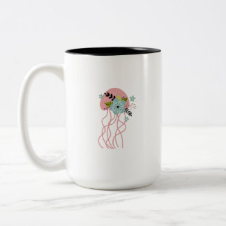 Café Em Dois Tons Caneca com Ilustração de Água-Viva Rosa Floral