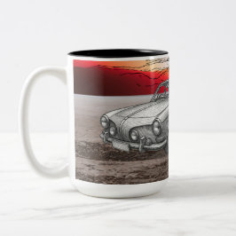 Café Em Dois Tons Caneca com Ilustração de Carro Estilo Retrô