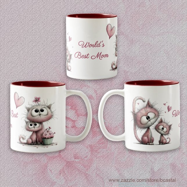 Café Em Dois Tons Caneca com Ilustrações de Gatos Muito Fofos (Criador carregado)