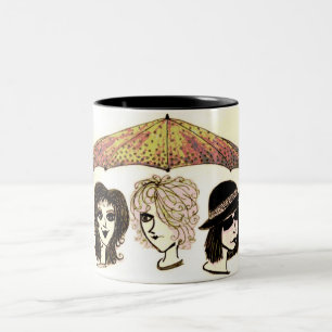 Café Em Dois Tons Caneca com obra de arte Três Mulheres sob Guarda-c