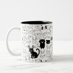 Café Em Dois Tons Caneca com Padrão de Animais Fofos