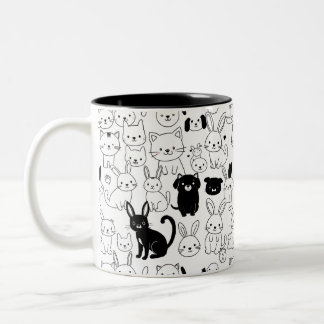 Café Em Dois Tons Caneca com Padrão de Animais Fofos