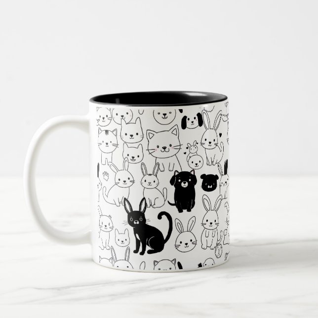 Café Em Dois Tons Caneca com Padrão de Animais Fofos (Esquerda)