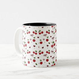 Café Em Dois Tons Caneca com padrão de cereja e laço