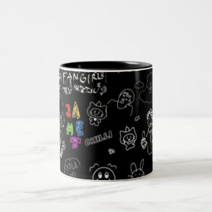 Café Em Dois Tons Caneca com padrão de figura de palito preta   Mini