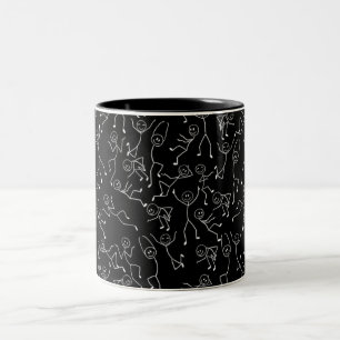 Café Em Dois Tons Caneca com padrão de figura de palito preta   Mini