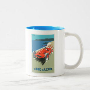 Café Em Dois Tons Caneca com pôster de viagem vintage francês da Cot
