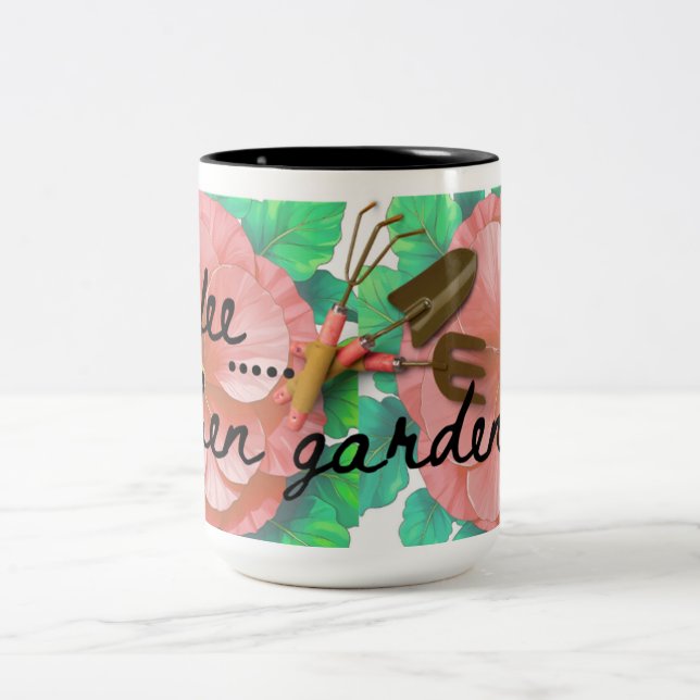 Café Em Dois Tons Caneca com tema de jardim com flores e ferramentas (Centro)