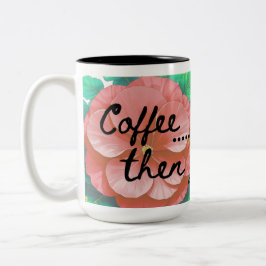 Café Em Dois Tons Caneca com tema de jardim com flores e ferramentas