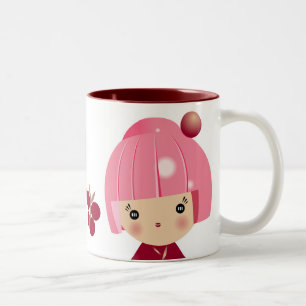 Café Em Dois Tons Caneca cor-de-rosa da objectiva tripla de Kokeshi