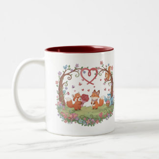 Café Em Dois Tons Caneca Coração de Amor de Casal de Raposa Fofa