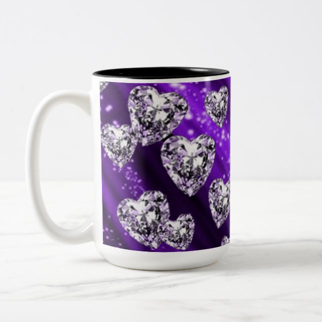 Café Em Dois Tons Caneca Corações de Diamante Brilho Roxo (Esquerda)