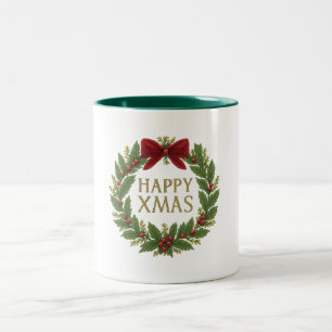 Café Em Dois Tons Caneca - Coroa de Natal Alegre