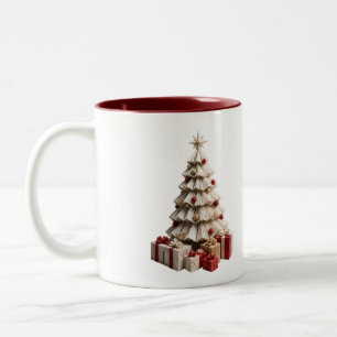 Café Em Dois Tons Caneca da Árvore de Natal de Origami com Presentes