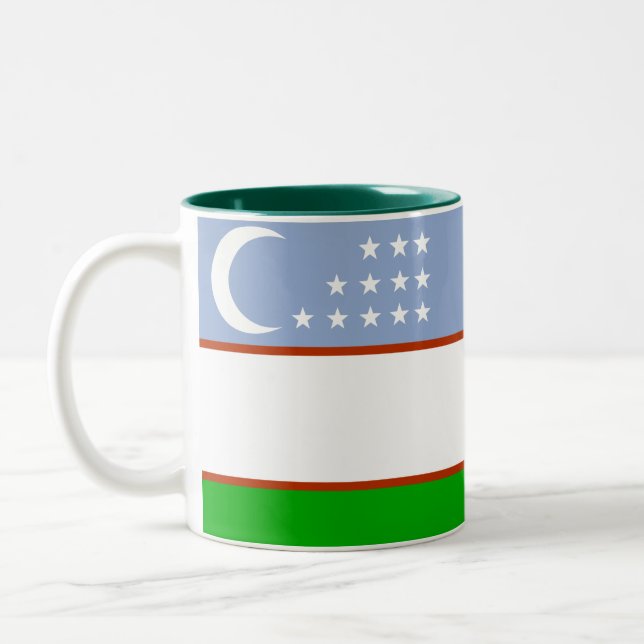 Café Em Dois Tons Caneca da bandeira de Uzbekistan (Esquerda)