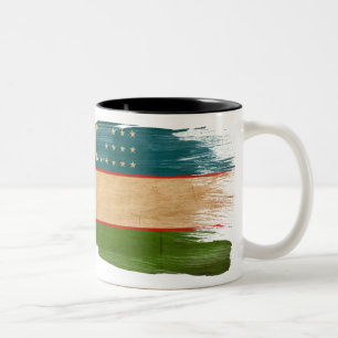 Café Em Dois Tons Caneca da bandeira de Uzbekistan