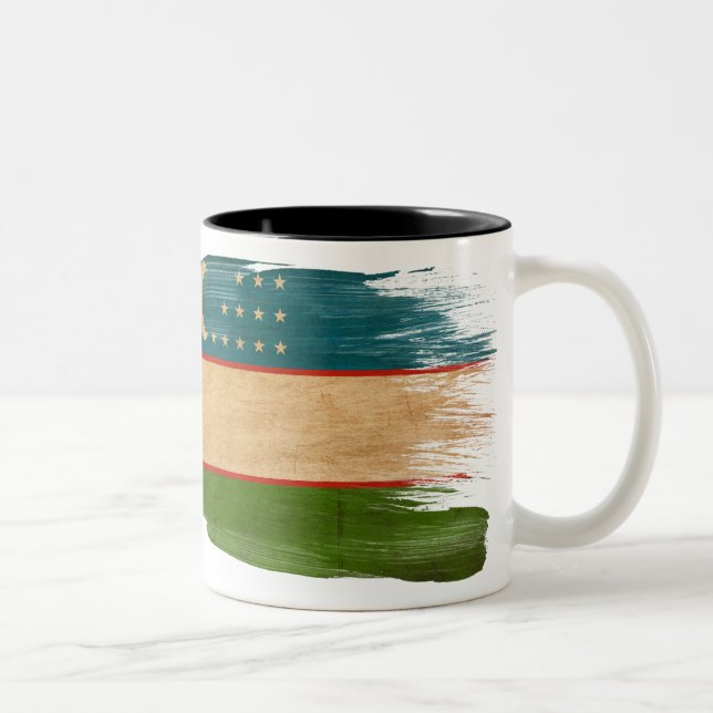 Café Em Dois Tons Caneca da bandeira de Uzbekistan (Direita)